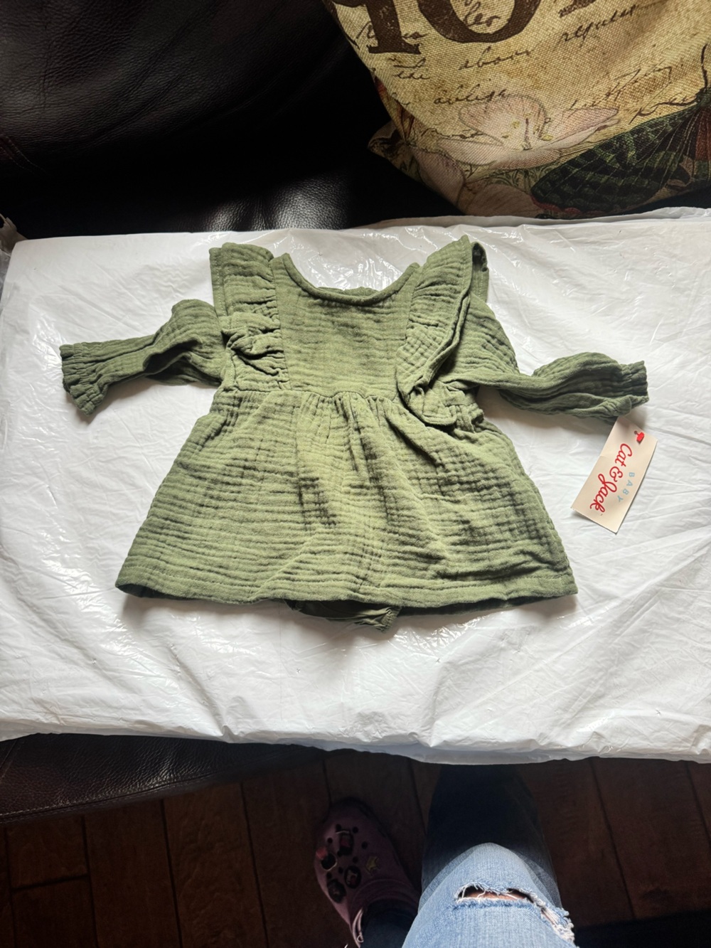 Olive Green Textured Baby Outfit 0-3 Months